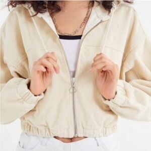Medium Urban Outfitters BDG Cream Zip Up Cropped Corduroy Jacket